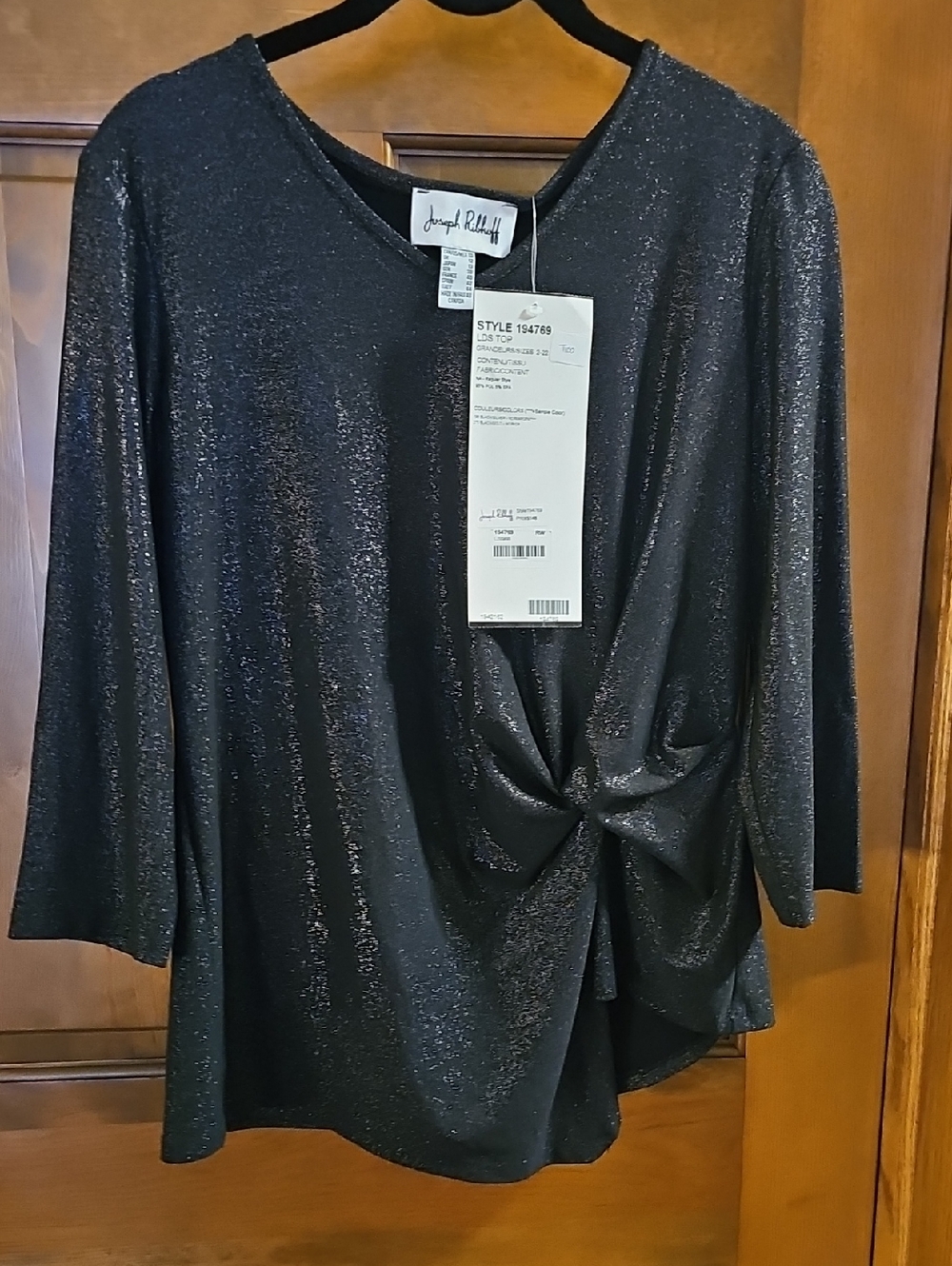 Joseph Ribkoff Black Shimmer Knot-Front Women’s Top